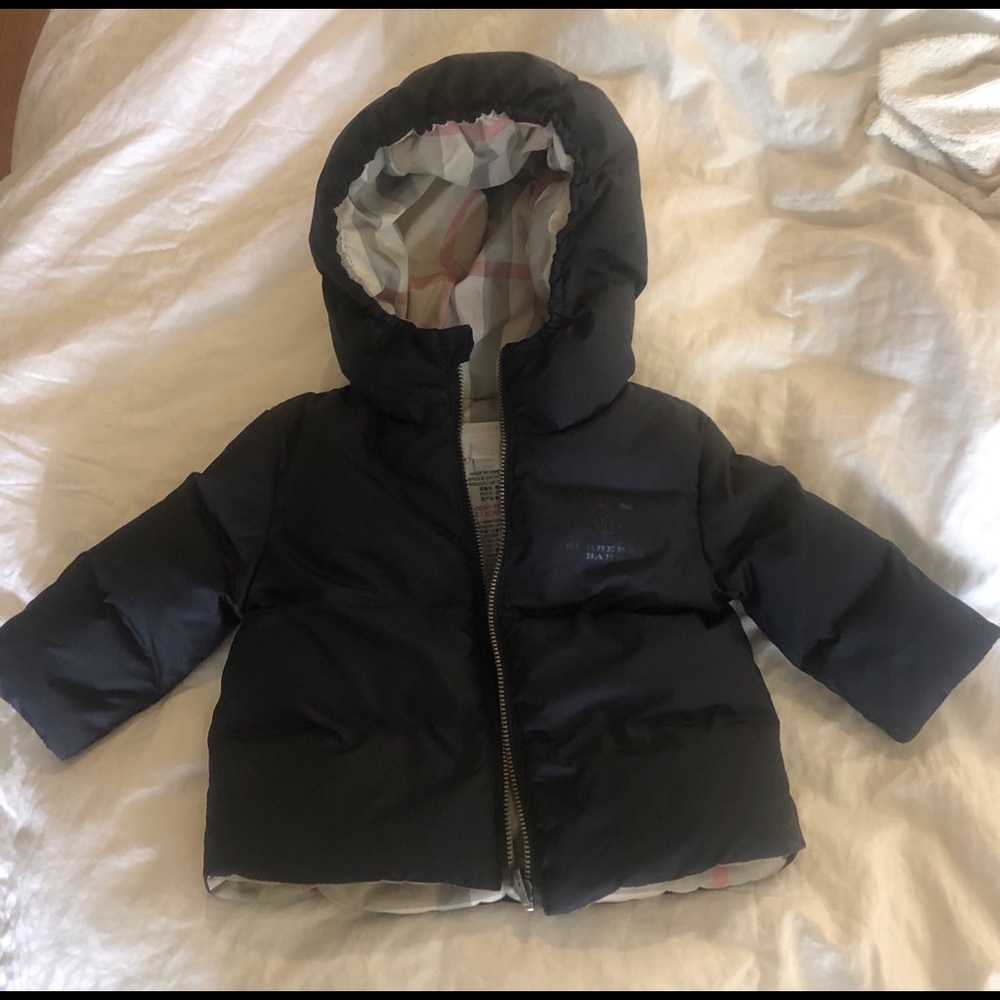 Infant Burberry puffer down coat.